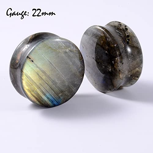 Pair Labradorite Stone Ear Flesh Tunnel Plugs Double Flared Plug Glow Stone Ear Gauges Expander - style: One Pair,7/8''(22mm)