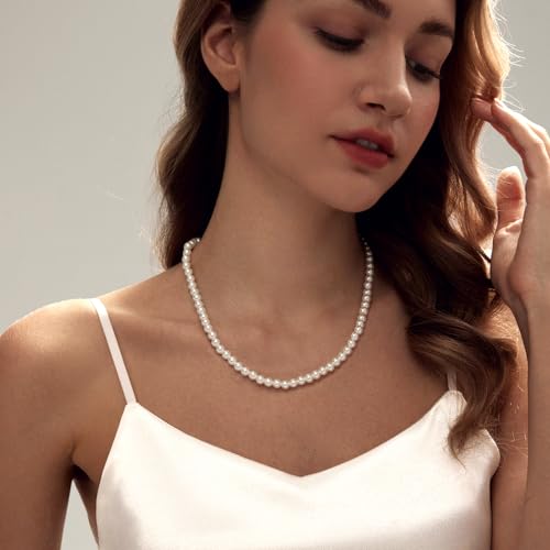 Zeffy Pearl Necklace 4MM/6MM/8MM Dainty Round Imitation Pearl Choker Necklace Wedding Pearl Necklace Delicate Jewelry for Women Simple Bridesmaid Jewelry Gifts - style: 6mm Silver Pearl Necklace(18"+2")