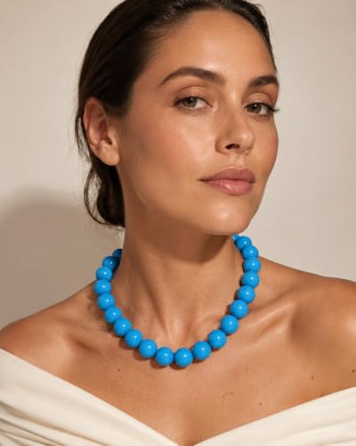 Colorful Chunky Beaded Necklaces for Women Trendy Large Bead Statement Necklace Boho Resin Bead Choker Summer Beach Jewelry Gifts Accessories - color: Sky Blue