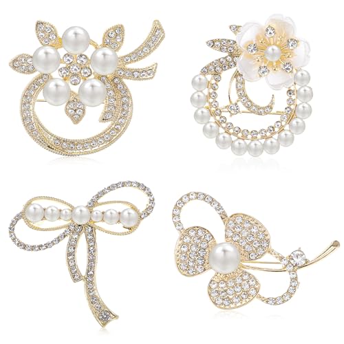 4pcs Brooches and Pins for Women, Flower Brooch, Crystal Pearl Brooch, for Women Fashion Accessories - style: pearl