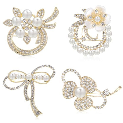 4pcs Brooches and Pins for Women, Flower Brooch, Crystal Pearl Brooch, for Women Fashion Accessories - style: pearl