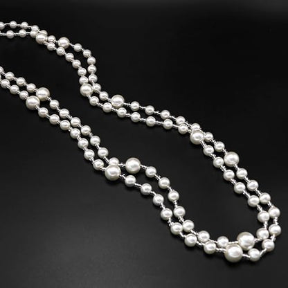 Long Pearl Necklaces for Women Cream White Faux Pearl Strand Layered Necklace Costume Jewelry - color: Pearls&Seed Beads