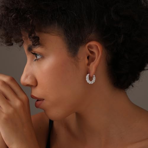 LeCalla 925 Sterling Silver Cubic Zirconia Hoop Earrings | Silver Small Chunky CZ Hoop Earrings | Hypoallergenic Round Click-Top Earring Hoops for Women - color: White-Gold CZ -20MM