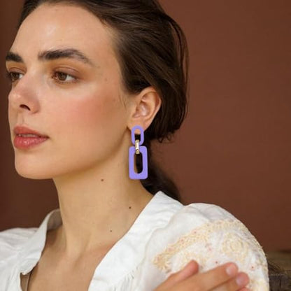Geometric Square Earrings for Women Lightweight Colorful Color Block Acrylic Chunky Geometric Rectangle Oval Link Chain Statement Earring - style: Purple Rectangle