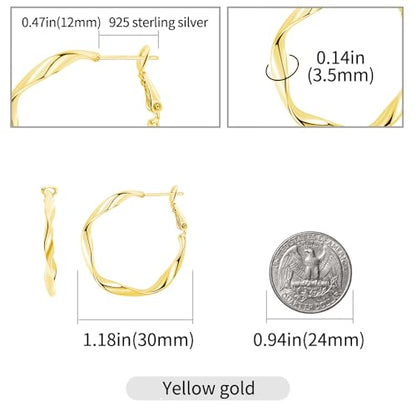 Rose/White/18k Gold Plated Hoop Earrings Lightweight Hoop Earrings For Women Loop Earrings 1in 2in - color: Yellow Gold, size: 30mm