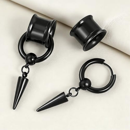 Aienid 2 Pcs Stainless Steel Dangle Gauges, 6mm-20mm Ear Tunnels Expander Plugs Stretcher Piercing Body Jewelry for Men Women - color: Cone, size: 10mm (00G)