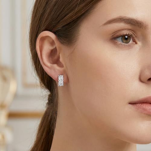 MISS MIMI Sparkle Pavé Hoop Earrings for Women, 925 Silver Posts | Elegant Sparkle Design,Lightweight Comfort , Multiple Hoop Styles , 925 Silver Posts , Everyday Jewelry Gift - style: 0.55 Inch Hoop