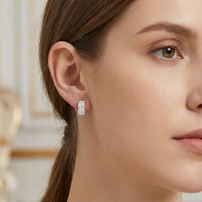 MISS MIMI Sparkle Pavé Hoop Earrings for Women, 925 Silver Posts | Elegant Sparkle Design,Lightweight Comfort , Multiple Hoop Styles , 925 Silver Posts , Everyday Jewelry Gift - style: 0.55 Inch Hoop