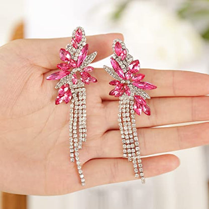 Marquise Crystal Bridal Chandelier Dangle Drop Earrings Ladies Gifts in Silver/Gold Tone - color: rose
