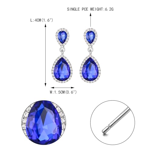 EVER FAITH Women's Austrian Crystal Wedding Tear Drop Dangle Earrings | Bridal Prom Jewelry for Bride Bridesmaid - color: Royal Blue
