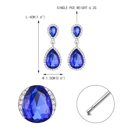 EVER FAITH Women's Austrian Crystal Wedding Tear Drop Dangle Earrings | Bridal Prom Jewelry for Bride Bridesmaid - color: Royal Blue
