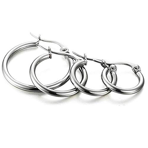 4 Pairs Stainless Steel Round Hoop Cute Huggie Earrings For Women Small Hoop Earring Set(10mm,15mm,20mm,25mm) - color: Silver Tone-4Pairs