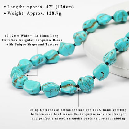 Aobei Pearl 8mm Round Natural Amazonite/Irregular Turquoise Long Beaded Necklace Wrap Bracelet Handmade Gemstone Jewelry for Women Men - style: Irregular Turquoise-47"