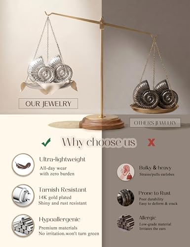 Chunky Gold Stud Earrings for Women Sterling Silver Earring Hypoallergenic | Non Tarnish 14K Gold Plated 925 Silver Posts for Sensitive Ears,Knot Statement Dangle Earrings Gold Jewelry Gifts Lightweight - color: silver plated-conch