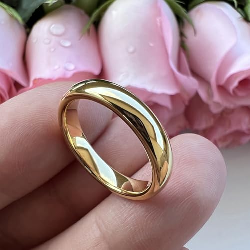 TUTISS 4mm 6mm 8mm 10mm Silver/Gold/White Tungsten Rings for Men Women Couple Fashion Jewelry Anniversary Engagement Wedding Bands Domed Polished I Love You Engraved Comfort Fit - color: 4mm Gold Tungsten I Love You