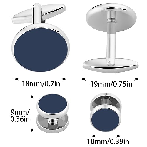 Cufflinks for Men and Tuxedo Shirt Studs Set with Gift Box Stainless Steel Cuff links - style: Navy blue