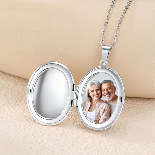 PHOCKSIN Personalized Locket Necklace for Women Photo Necklace with Customized Picture Birth Flower Birthstone Customizable Birthday Gifts - color: #11-Oval Silver