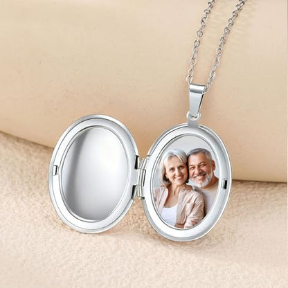 PHOCKSIN Personalized Locket Necklace for Women Photo Necklace with Customized Picture Birth Flower Birthstone Customizable Birthday Gifts - color: #11-Oval Silver