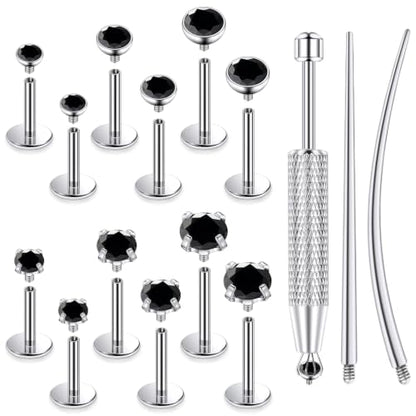 F136 Titanium 20/18/16g Flatback Earrings Nose Lip Rings Jewelry - color: Black, size: 16g