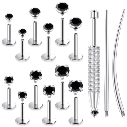 F136 Titanium 20/18/16g Flatback Earrings Nose Lip Rings Jewelry - color: Black, size: 16g
