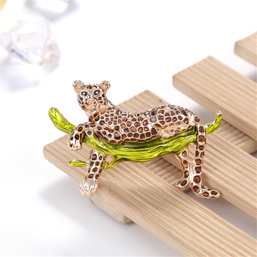 Luxury Crystal Tiger Brooch Pins for Women Men Vintage Gold-Tone Climbing Black Spots Leopard Brooch Fashion Panther Cougar Pin Suit Jackets Coat Animal Jewelry Gift - style: Gold Cheetah