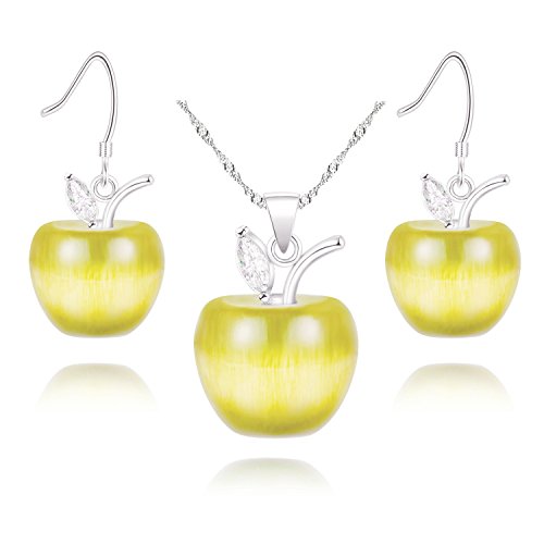 Uloveido Apple Necklace and Earrings Set for Women Cute Apple Jewelry Set for Teacher Mom YL007 - color: Yellow
