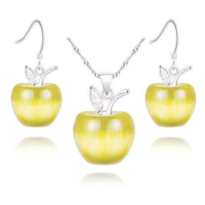 Uloveido Apple Necklace and Earrings Set for Women Cute Apple Jewelry Set for Teacher Mom YL007 - color: Yellow