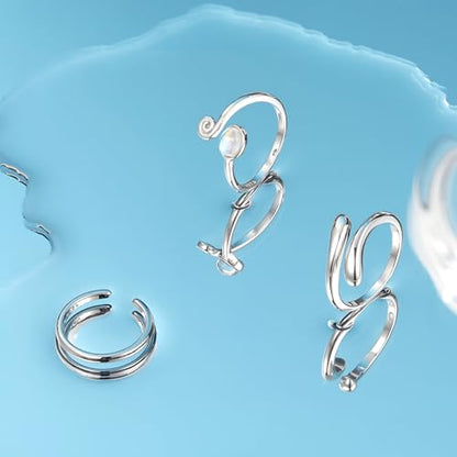 MILACOLATO 3pcs Toe Rings Set Solid 925 Sterling Silver Open Band Rings Comfort-Fit Adjustable Toe Rings for Women Turquoise Moonstone Summer Barefoot Jewelry