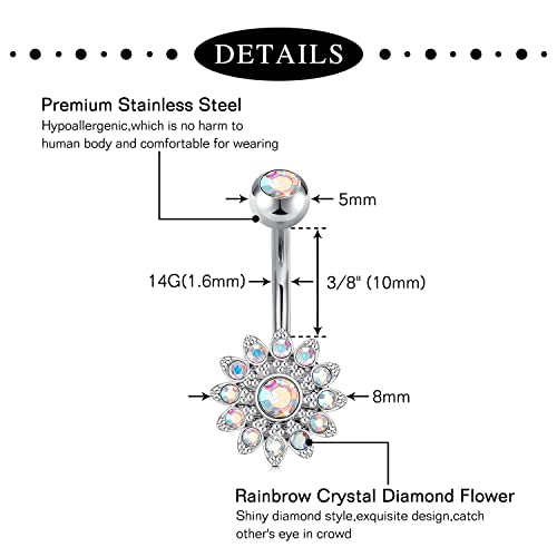 Anicina Belly Button Rings 14G Diamond CZ Belly Rings Surgical Stainless Steel Navel Rings Butterfly Heart Devil Belly Button Piercing Jewelry for Women - color: SetB-silver04