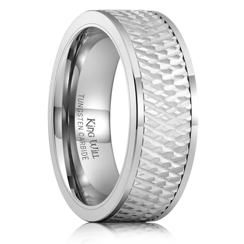 King Will Mens Tungsten Carbide Wedding Band with Groove Design | 6/7/8mm Width, Grooved, Comfort Fit, Everyday Wear - color: Silver-8mm
