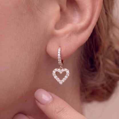 SLUYNZ 925 Sterling Silver CZ Sweet Love Hoop Earrings for Women Teens Hollow Heart Huggie Earrings Drop - color: C-Rose Color