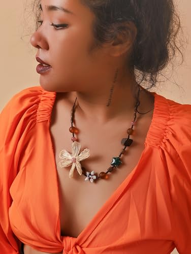 MINACHI Handmade Braided Necklace for Women, Wooden Beads, Rattan Charm, Vintage Style, Gift Jewelry - style: Necklace R21-035
