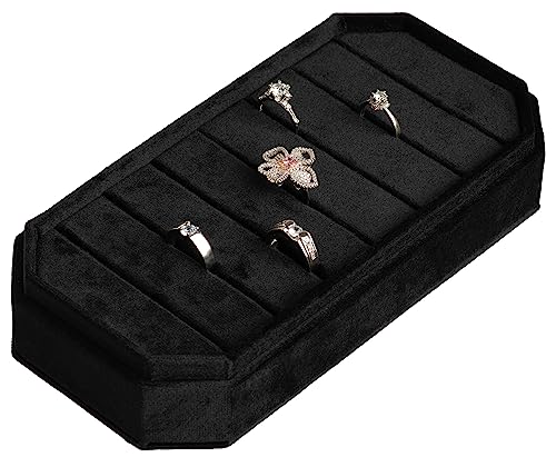 Velvet Ring Organizer Display Tray Jewelry Box Earring Holder Case | for Wedding Birthday Christmas Day (Black) - color: Black