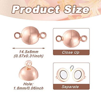 Craftdady 20 Sets Rose Gold Round Magnetic Clasps 14.5x8mm Magnet Converters Locking Clasps for Jewelry Bracelet Necklace Making Hole:1.6mm - color: Rose Gold
