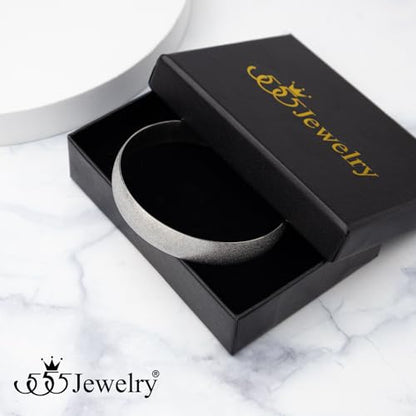 555Jewelry 12mm Wide Stainless Steel Solid Slip On Bangle Bracelet for Women With Small Wrist - color: Glittering Silver (Large)
