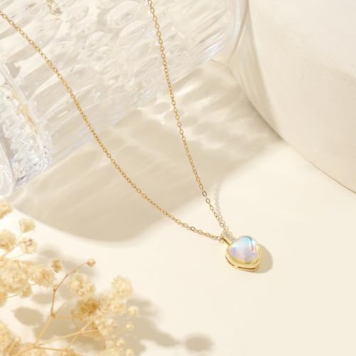 Heart Birthstone Necklace for Women, 14K Gold Plated Birthstone Pendant Necklace Cubic Zirconia Diamond Necklace Dainty Gold Necklace Birthday Gifts for Women Girls - color: 06. June(Moonstone)