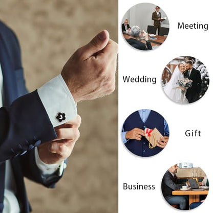 Initial Cufflinks for Men, Black Silver Letter Personalized Shirts CuffLinks,Stainless Steel Cuff Links,Gifts for Wedding Party Business Valentine - style: Letter V