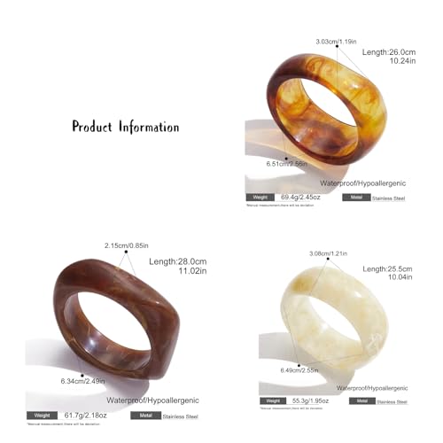 Chunky Bracelet Set for Women | 3-Pack Acrylic Resin Bangles | Brown & Colorful Statement Jewelry | Indian Style Bangle Bracelets - color: 01