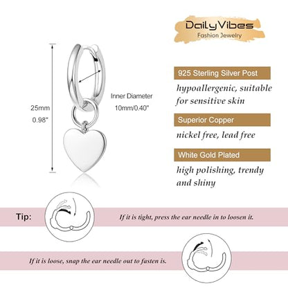 DAILY VIBES Cute Butterfly Star Cross Heart CZ Dangle Earrings for Women | 925 Sterling Silver Post, 14K Gold or Silver Plated, Mini Cubic Zirconia Dainty Drop, Cartilage Small Huggie Hoop Earrings - color: Silver Mini Heart