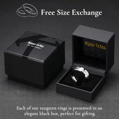 King Will Classic Tungsten Carbide Ring Brushed Two Grooved Center Hammered Design Mens Wedding Band for Men | Black/Silver/Gold, 8mm, Men's Wedding Band, Grooved, Comfort Fit, Everyday Wear - color: A-Silver 8mm