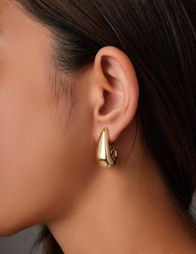 FAN&LOUIS Gold and Silver Clip On Earrings for Women, Chunky Huggie Teardrop Clip-on for Non Pierced Ears - style: Gold