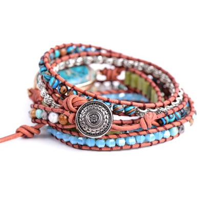 YGLINE Boho Handmade Natural Stone Wrap Bracelets Jasper Crystal Beads Bracelet Jewelry - color: green