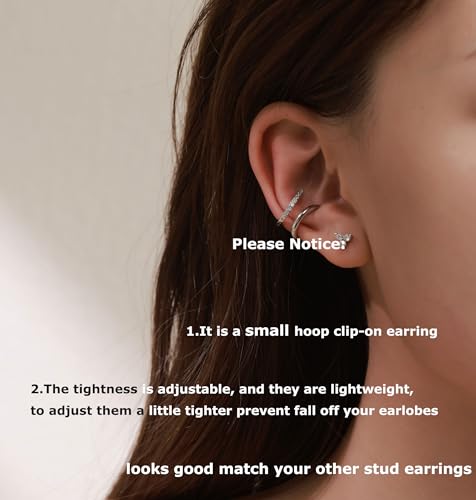 PLOMFOV Clip On Hoop Earrings for Women 14K Gold Plated Non Pierced Earrings Clip On Hoops Small No Piercing Fake Hoop Earrings 14mm - color: Silver
