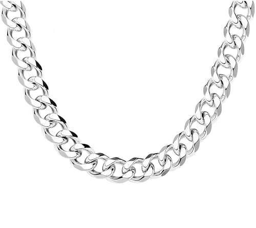 WomenGifts Cuban Link Chain Necklace for Women, Waterproof 14k Gold Silver Plated Chain Choker, Non Tarnish Stainless Steel Jewelry, 3.5/5/6/8/11mm,14/16/18 Inch Thin&Chunky&Thick - color: Silver, style: 11MM-14"