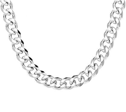 WomenGifts Cuban Link Chain Necklace for Women, Waterproof 14k Gold Silver Plated Chain Choker, Non Tarnish Stainless Steel Jewelry, 3.5/5/6/8/11mm,14/16/18 Inch Thin&Chunky&Thick - color: Silver, style: 11MM-14"