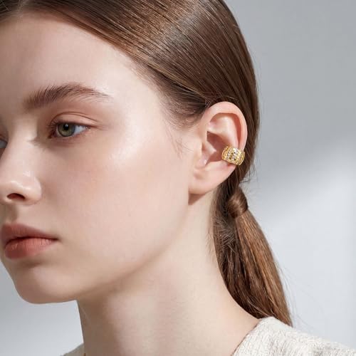 Gold Ear Cuff for Women, 14K Gold Plated Single Non-Pierced Earring with Micro-Pave Cubic Zirconia Adjustable Open Ear Clip for Daily Wear & Special Occasions - color: ear cuff-S 009
