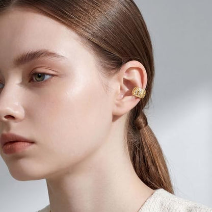 Gold Ear Cuff for Women, 14K Gold Plated Single Non-Pierced Earring with Micro-Pave Cubic Zirconia Adjustable Open Ear Clip for Daily Wear & Special Occasions - color: ear cuff-S 009