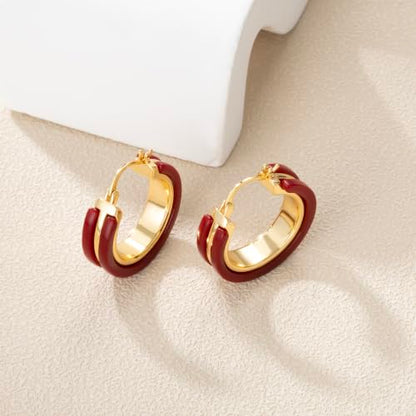 Dr's gift Chunky Leopard Print Earrings for Women 14K Gold Plated Statement Huggie Hoop Earrings Brown Acrylic Tortoise Resin Cheetah Trendy Jewelry - color: red