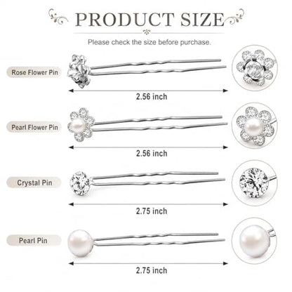 40 Pcs Silver Rhinestone Pearl Hair Pins for Women - U-Shaped Decorative Flower Diamond Hair Accessories, Perfect for Wedding, Prom, Brides, Bridesmaids & Daily Wear