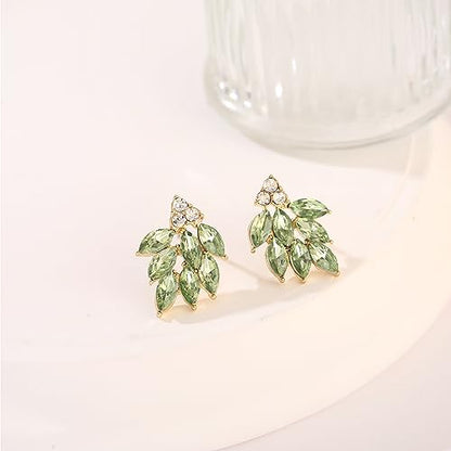 Rhinestone Stud Earrings for Women Small Dainty Crystal Cluster Drop Earrings for Girls Cute Costume Jewelry for Bridal Wedding Party Gift - color: Light Green